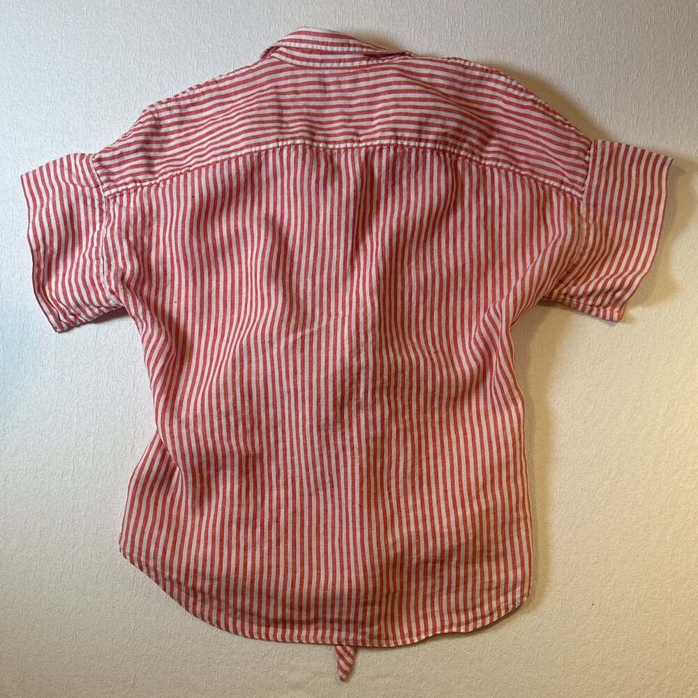 Lauren Ralph Lauren Red/White Striped Tie Front Linen Top Large Coastal Chic - Picture 9 of 10
